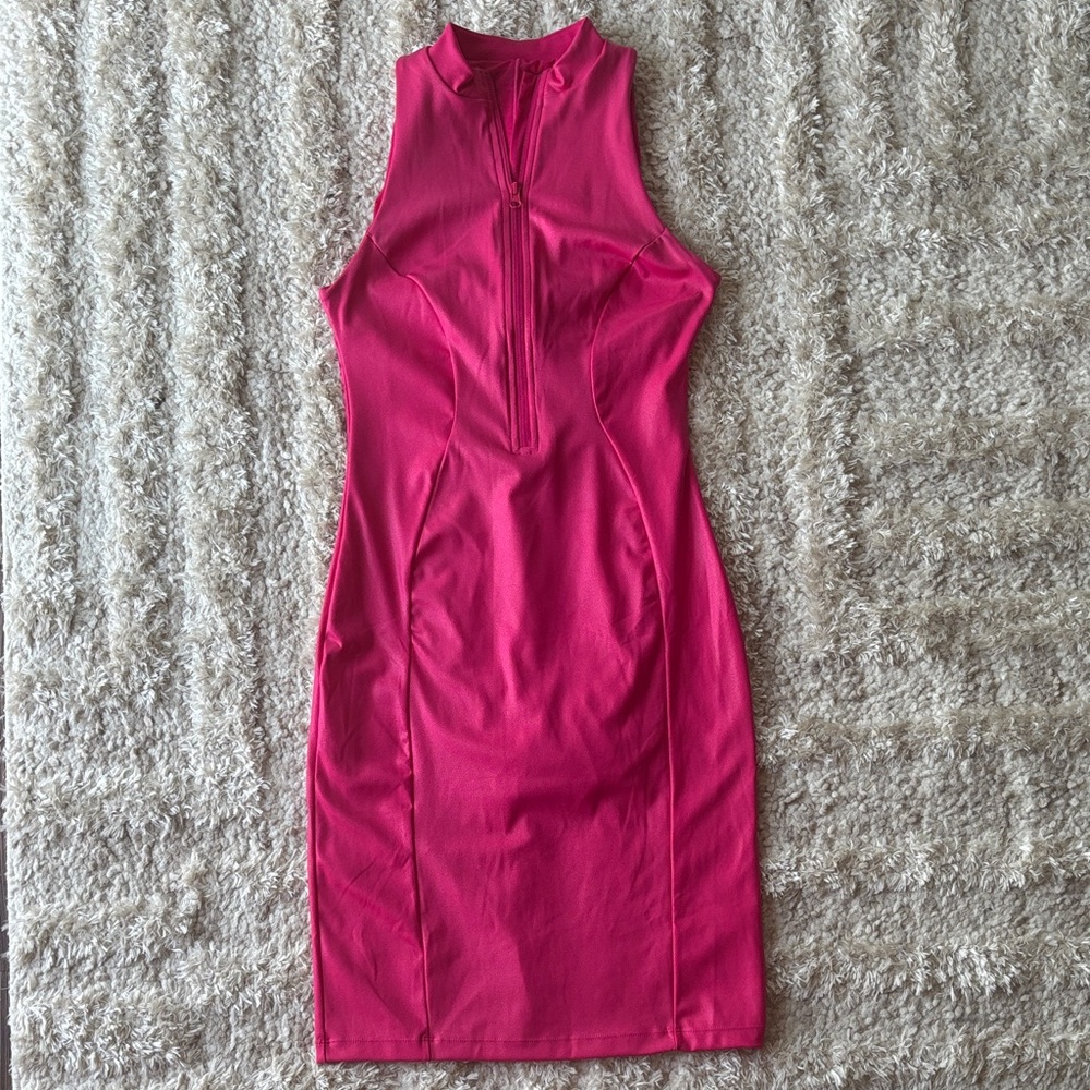 Shapewear Sculpting Faux Leather Zip Front Midi Dress